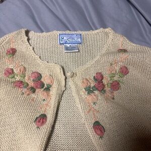 Floral Embroidered Cream Sweater